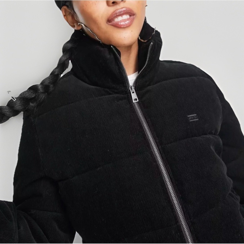 Levis Zoe Corduroy Puffer Jacket M Black Streetwear Outdoor Quilted Zip‎ Bomber